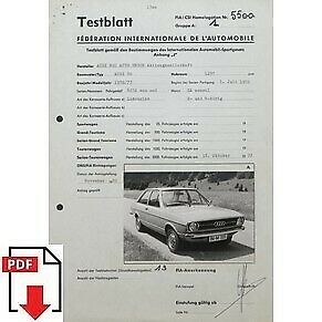 1973 Audi 80 FIA homologation form PDF download